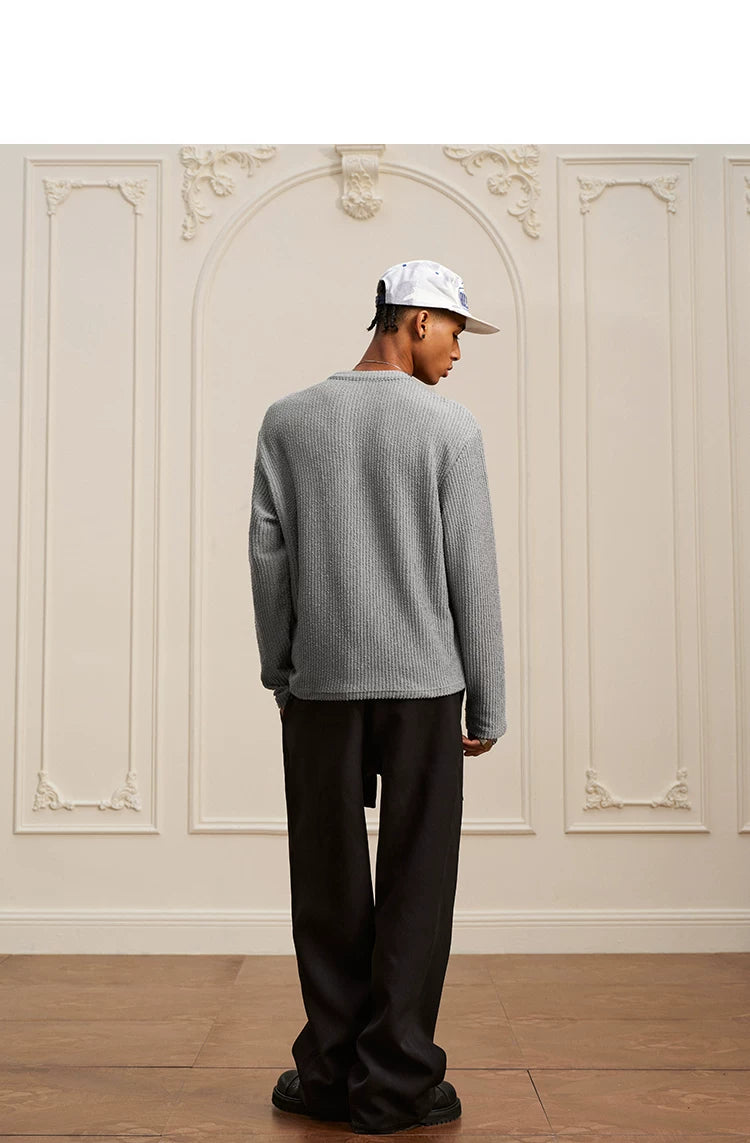 YADcrew Strip Texture Twisted Henry Neck SLong Sleeve Sweater