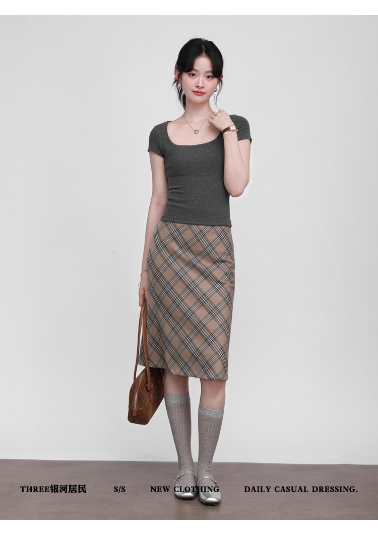 Three High Waist Slim Plaid Skirts
