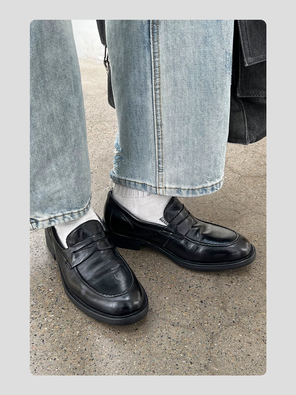 HANQIAORJI Washed Old Horse Leather One-pedal Loafers