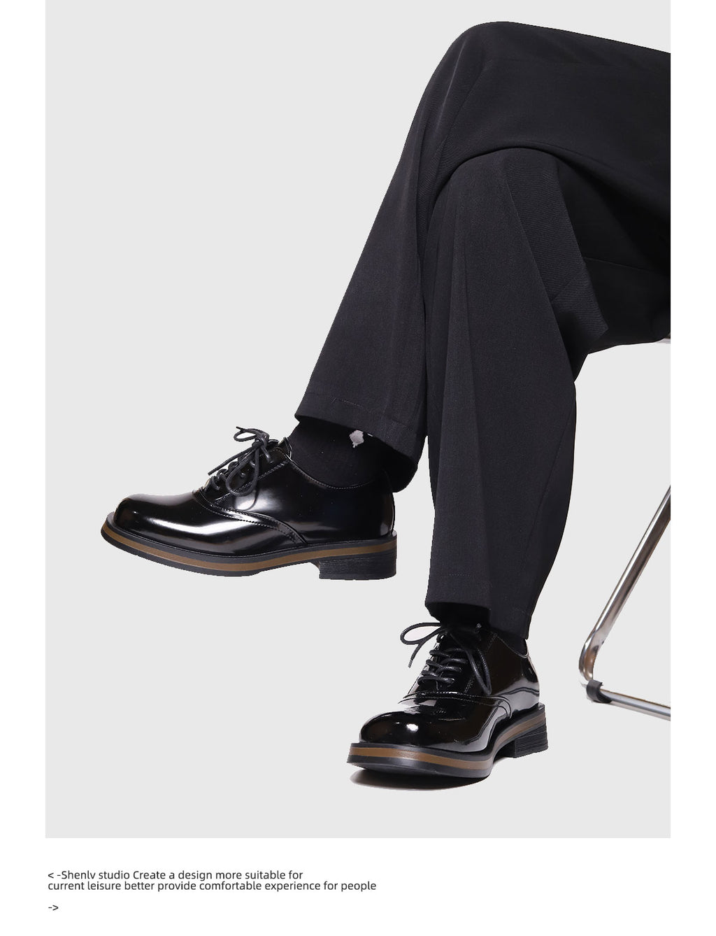 SHENLV STUDIO two-color leather glossy Derby shoes