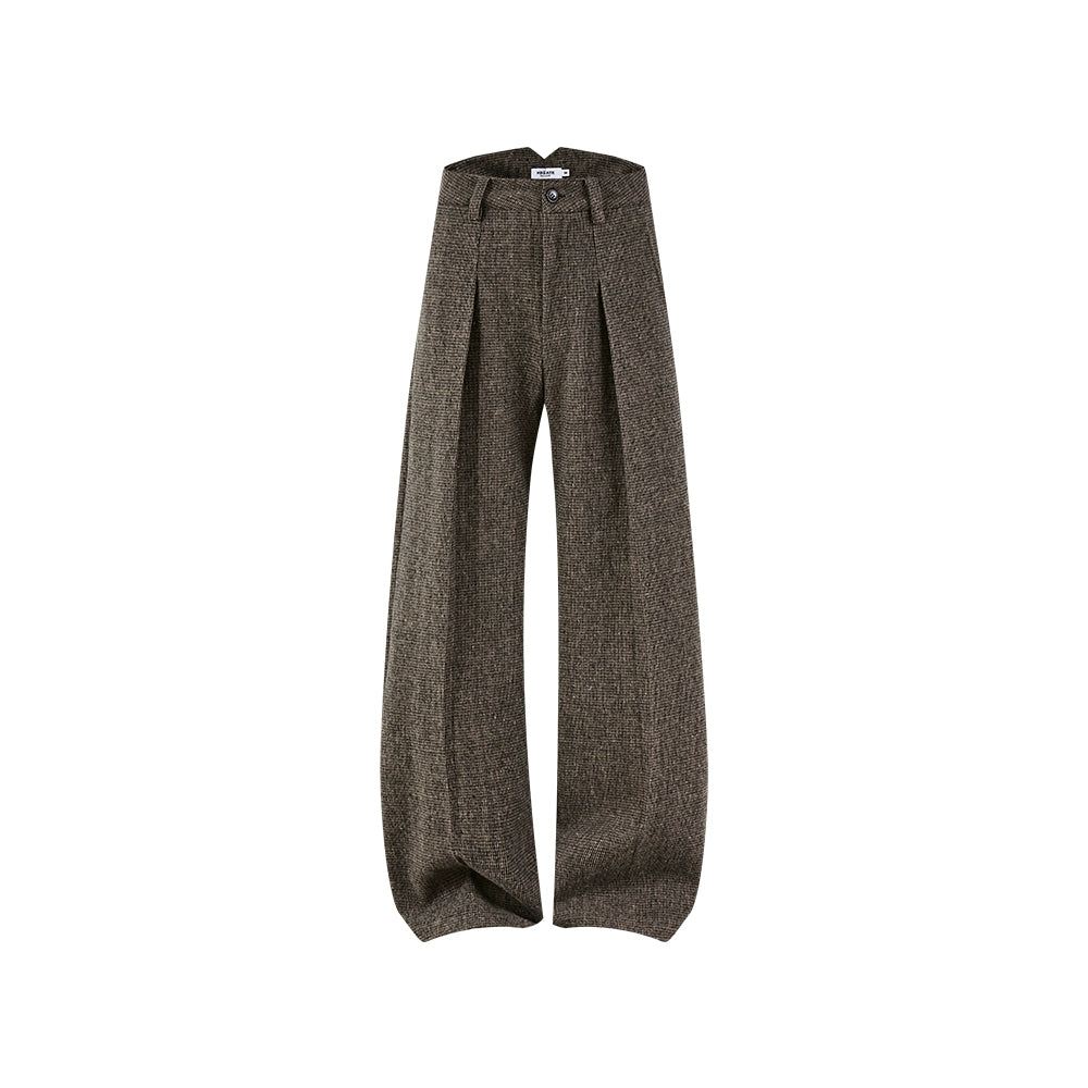KREATE Tweed Pleated Slightly Wide A-shaped Casual Trousers