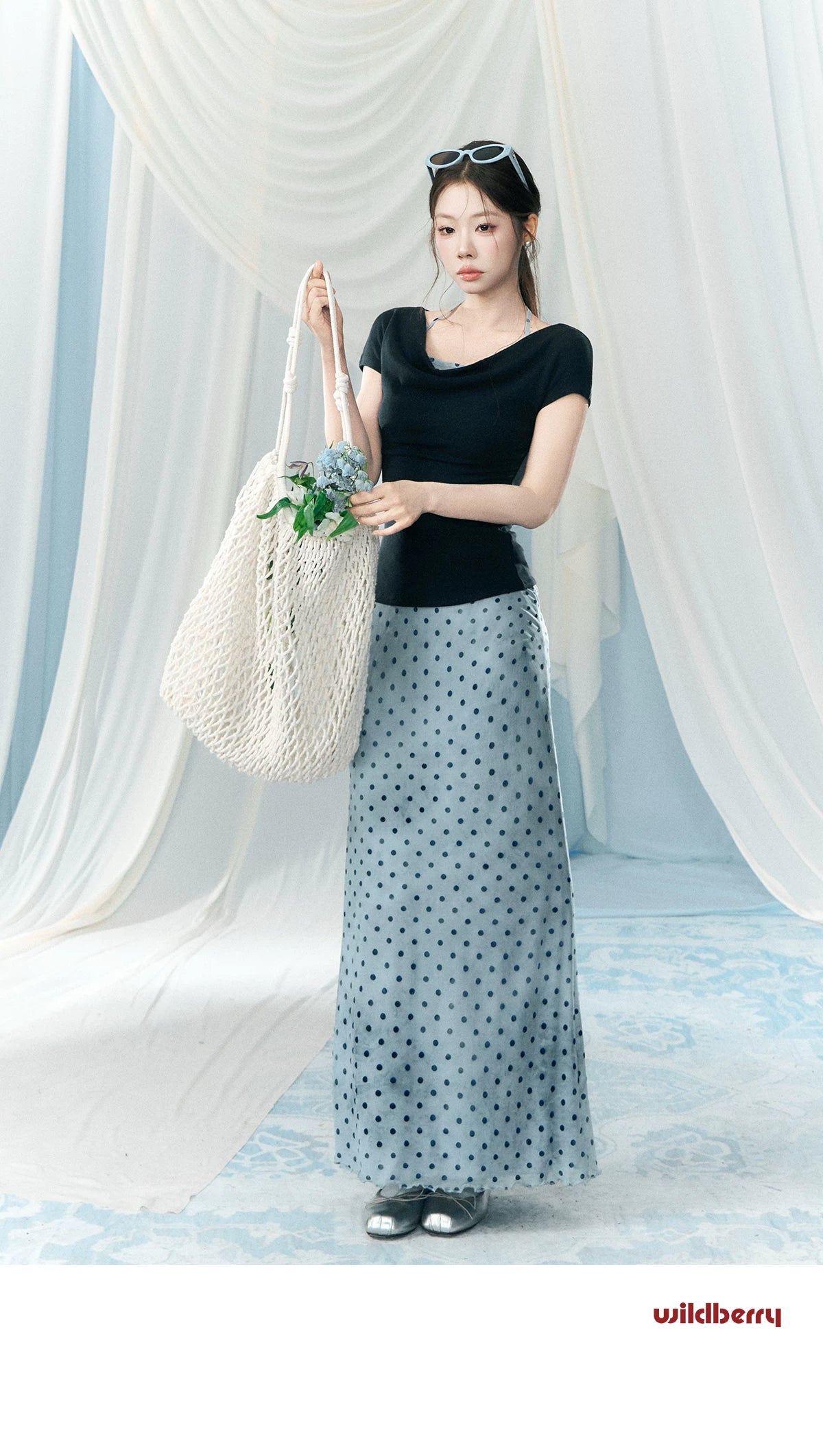 Wildberry High Waist Skinny Polka Dot Skirt