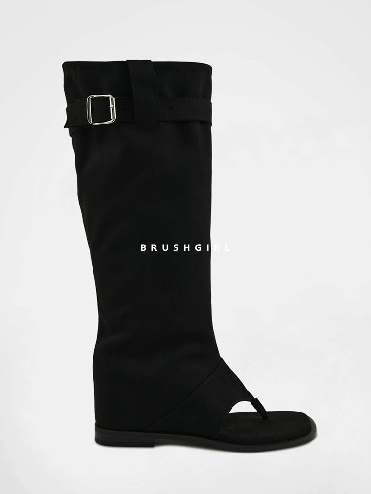 CHILIGIRL Open-toed Herringbone Cool Boots Two-wear Stacked Pants Tube Boots