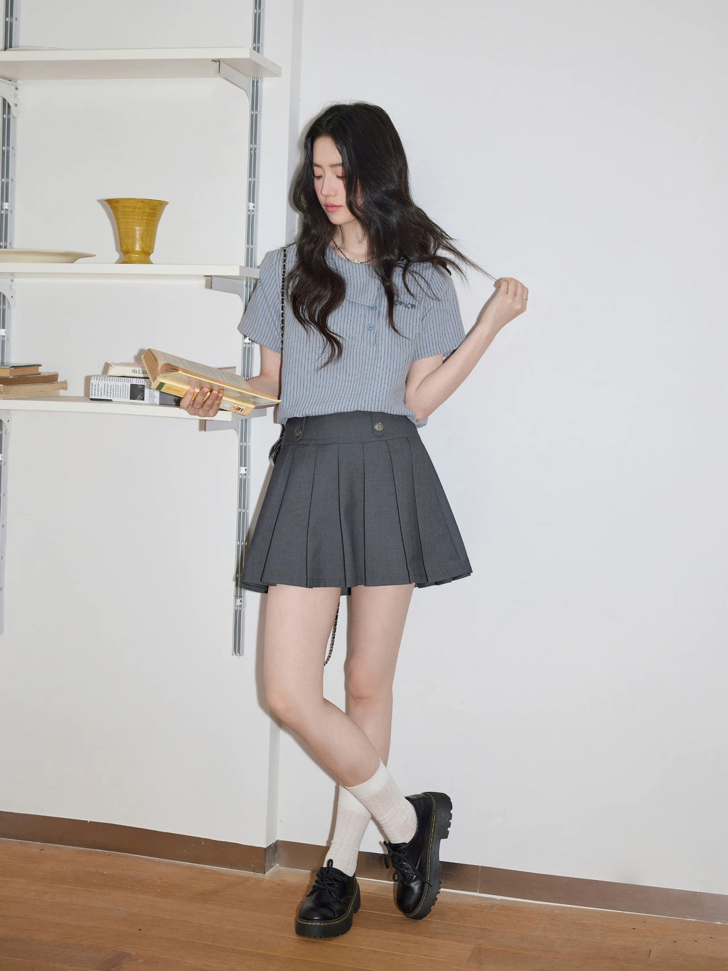 XUJING POLO Collar Striped Short-sleeved Shirt