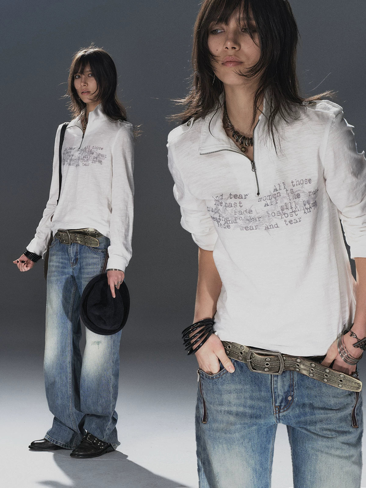 WearAndtear Stand Neck Light Loose Long Sleeves