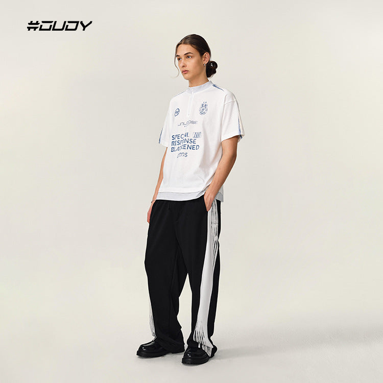 OVDY Cross-border Sports Splicing Printed Matching Short-sleeved Tee.