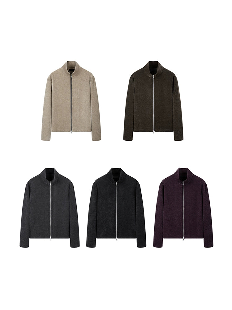 PLUS NO LOGO Striped Double Zipper Turtleneck Jacket