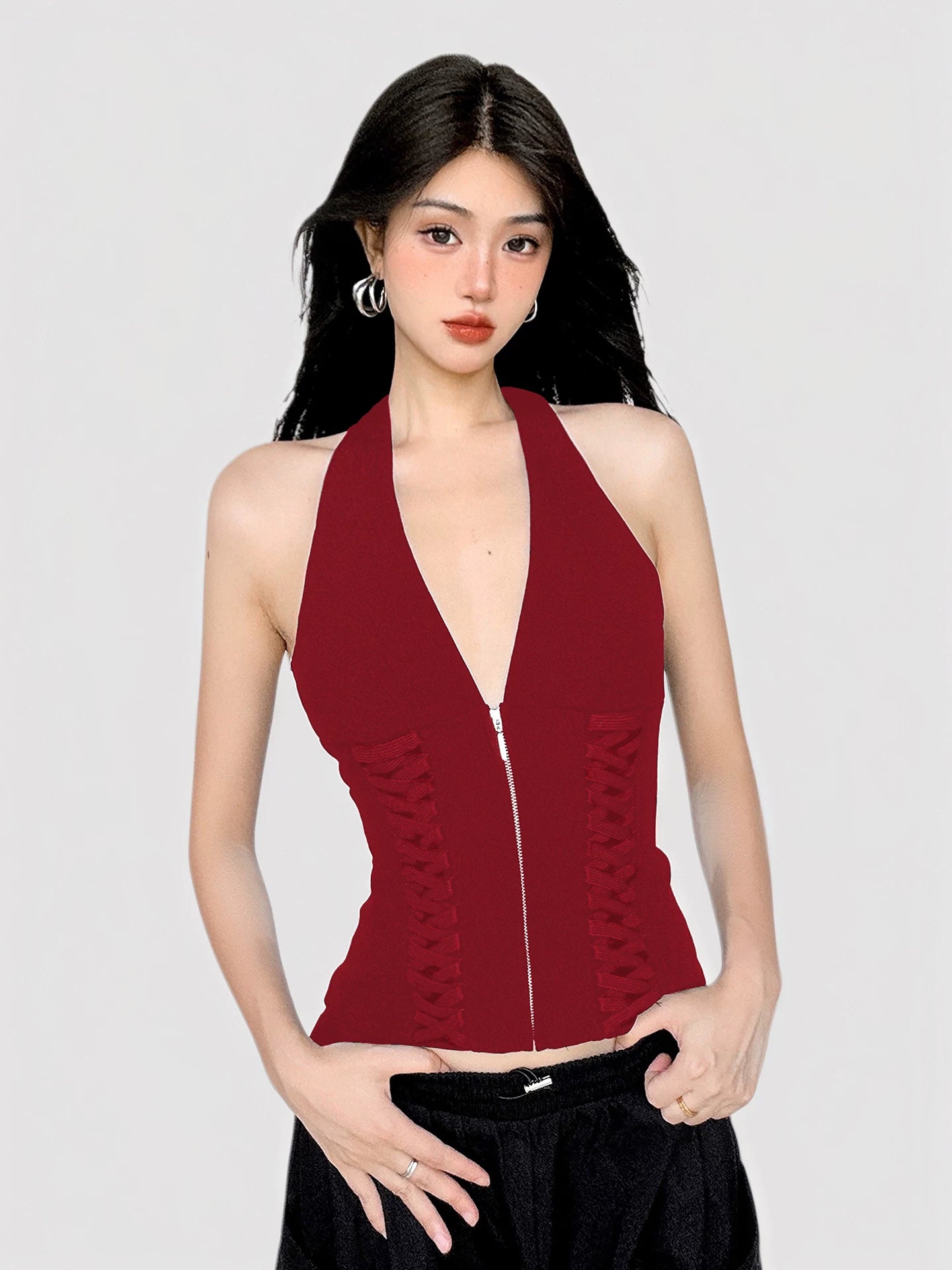 FUNOFF Vintage Strap V-Neck Neck Vest