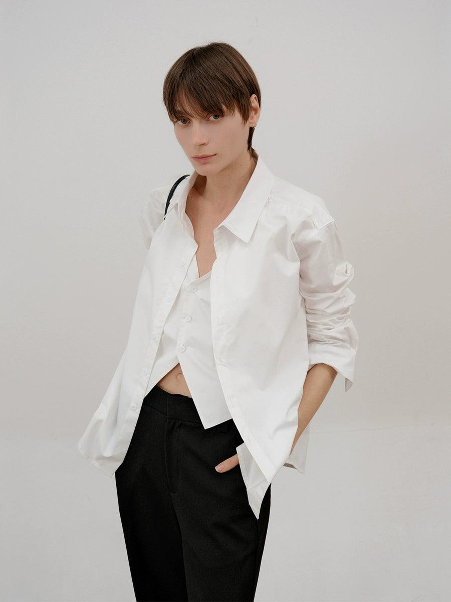 COLN Fake Two-piece Stacked Casual Long-sleeved Shirt