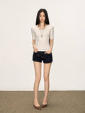 Cherry Melody Slim V Neck Mid Sleeve Tee