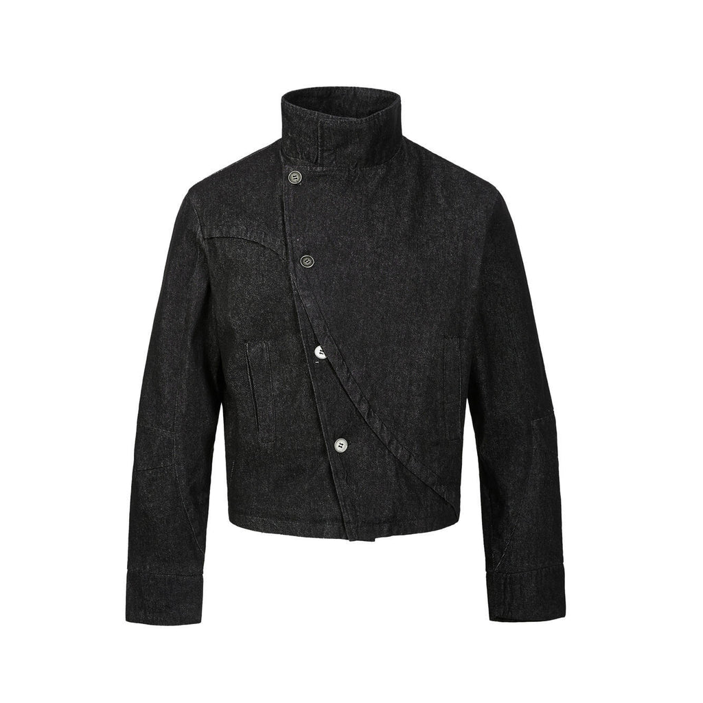 EME Stand-up Collar Button-down Denim Irregular Jacket