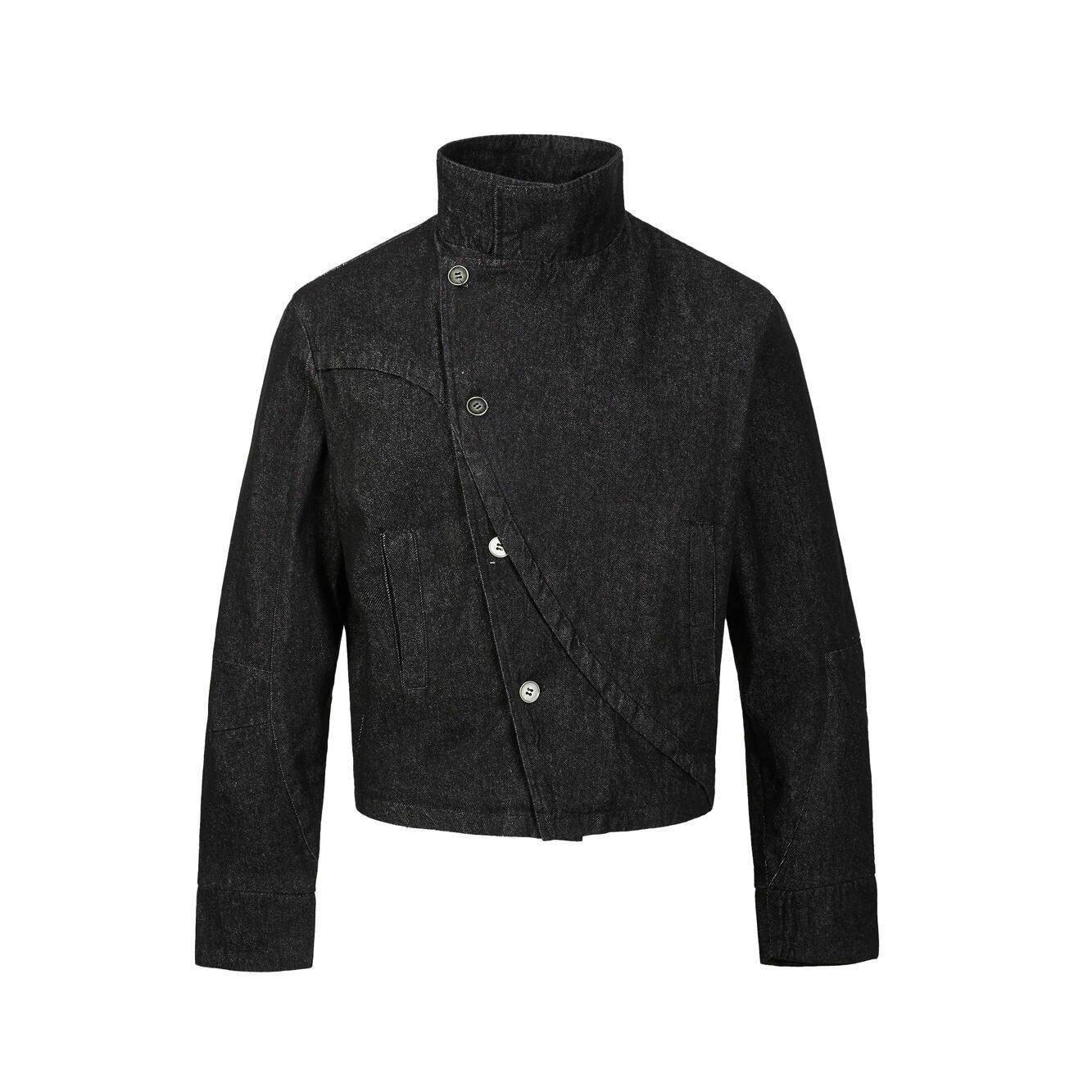 EME Stand-up Collar Button-down Denim Irregular Jacket