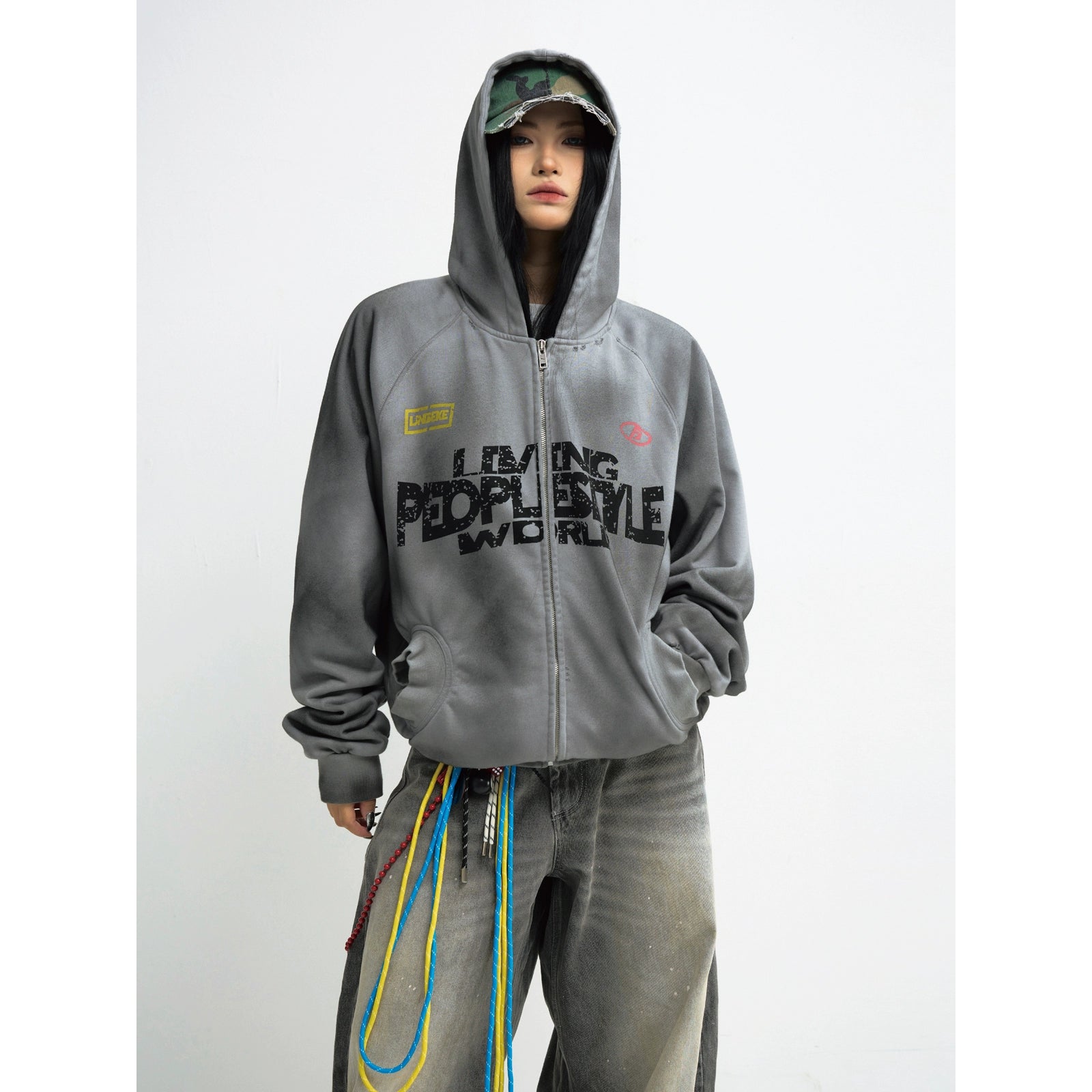 PEOPLESTYLE Dirty Dye Gradual Change Print Hooded Sweater