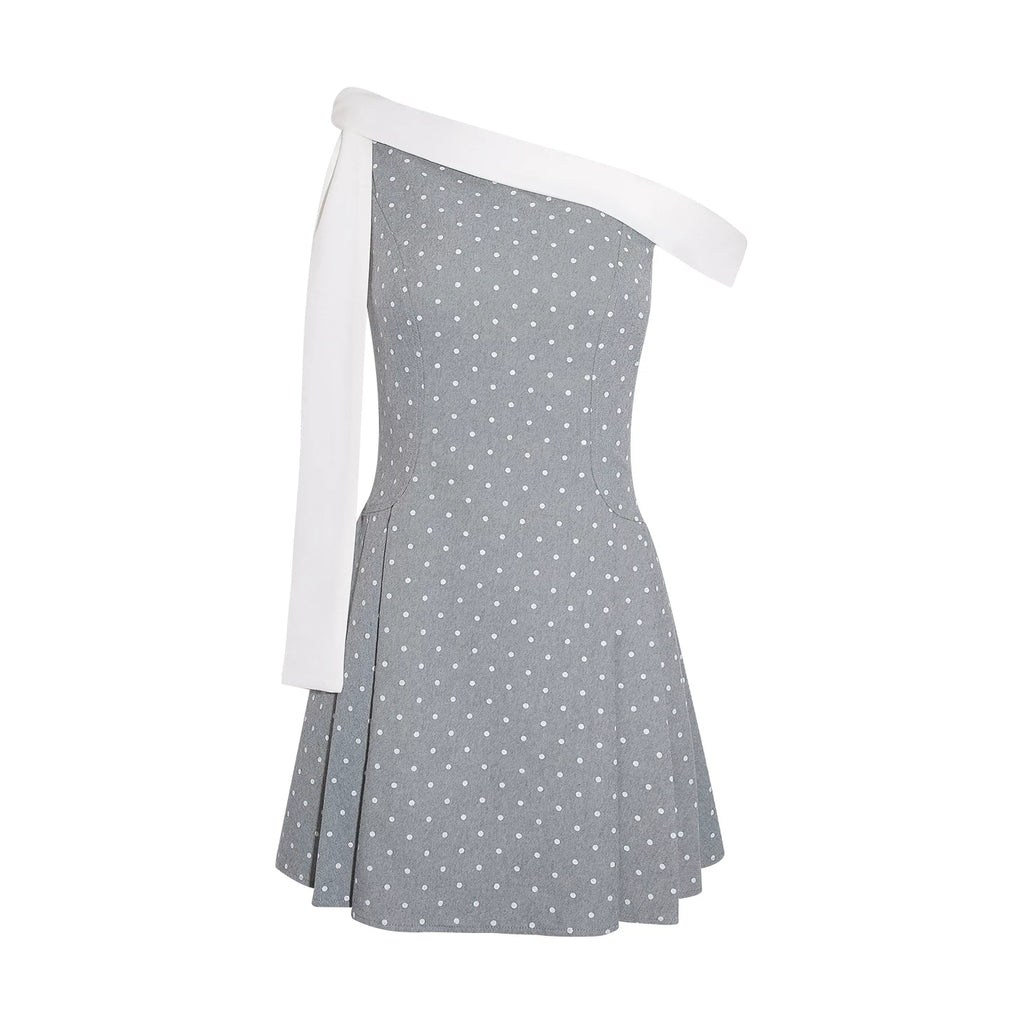 Wildberry Slanted Shoulder Polka Dot Dress