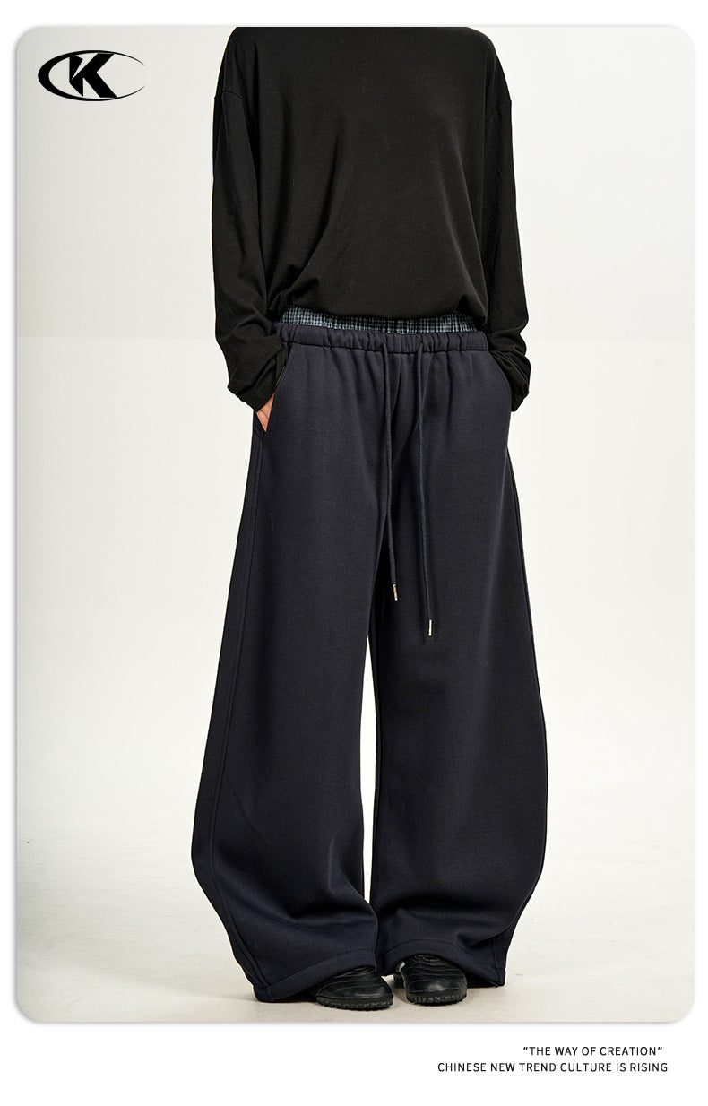 11KN Retro Fake Two-piece Double Waist Straight Loose Casual Pants