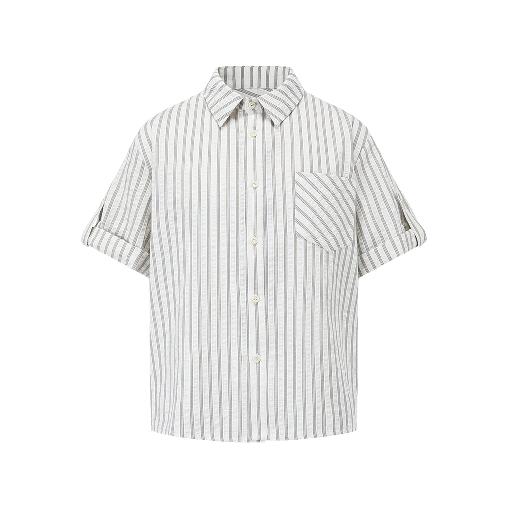 MANUSCRIPT Striped Seersucker Short-sleeved Shirt