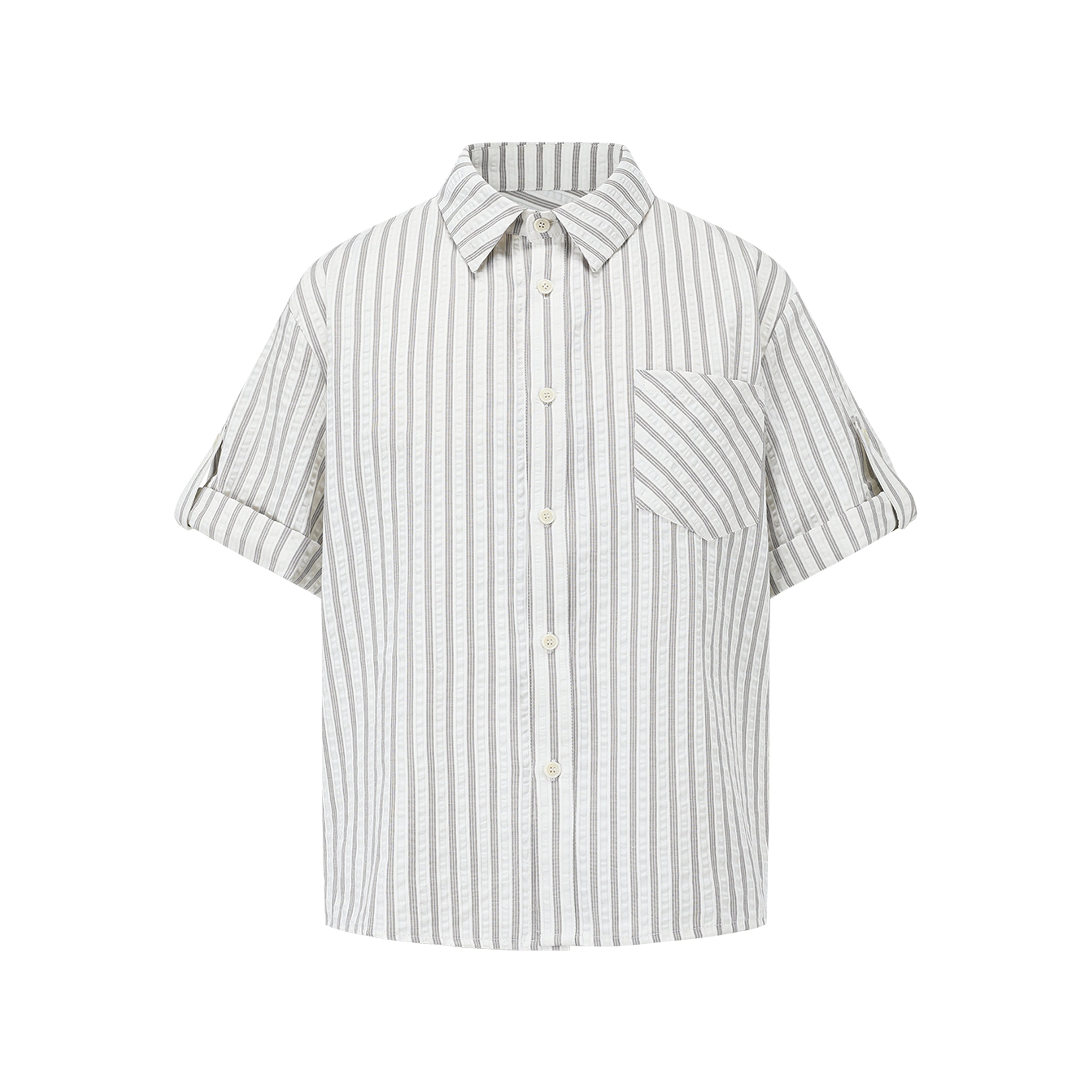 MANUSCRIPT Striped Seersucker Short-sleeved Shirt
