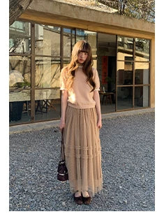 KANO Double Ruffle Edge Mesh Skirt