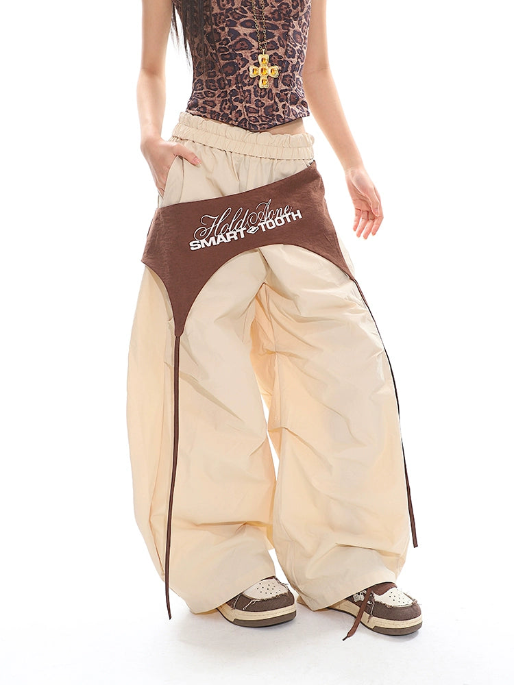 UNCMHISEX Loose Tooling Fake Two-Piece Charge Wide Leg Pants