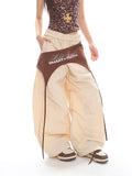 UNCMHISEX Loose Tooling Fake Two-Piece Charge Wide Leg Pants