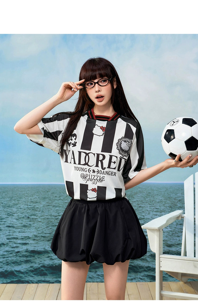 YADcrew Mosaic Print Cat Striped Tee