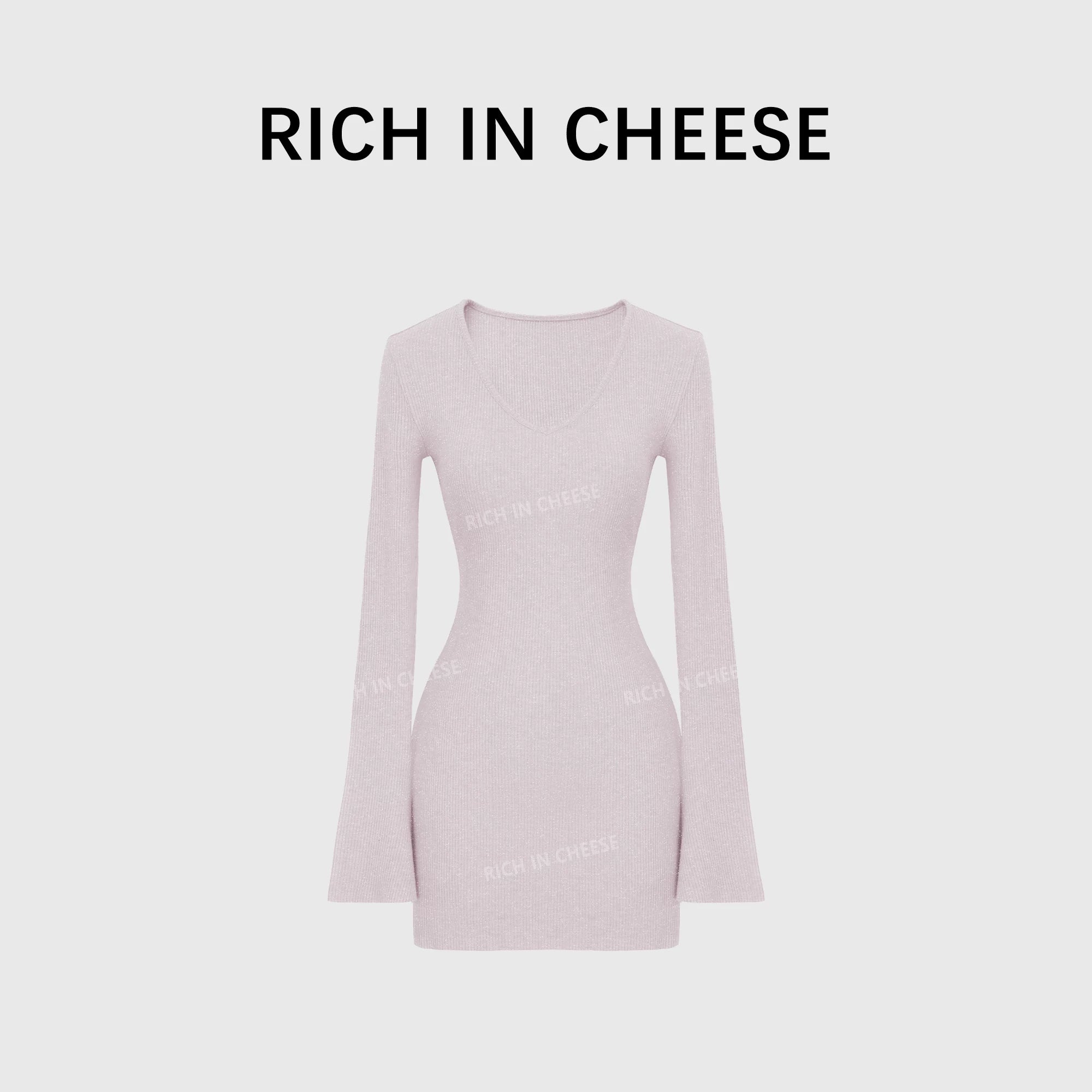 RICH IN CHEESE Waist Slim Knitted Long-sleeved Dress