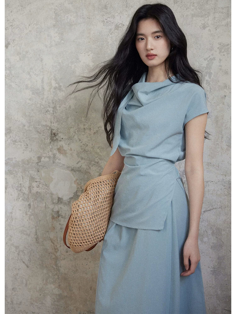 TYANG Casual Swinging Collar Shirt Skirt Set