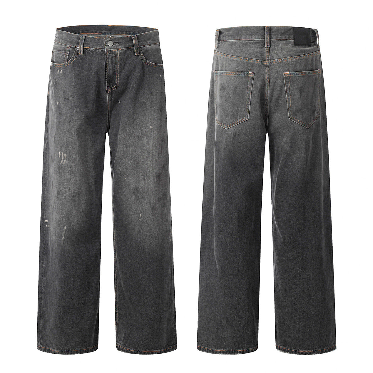 11KN High-grade Washed Retro Dirty Straight Ink-splashed Denim Jeans