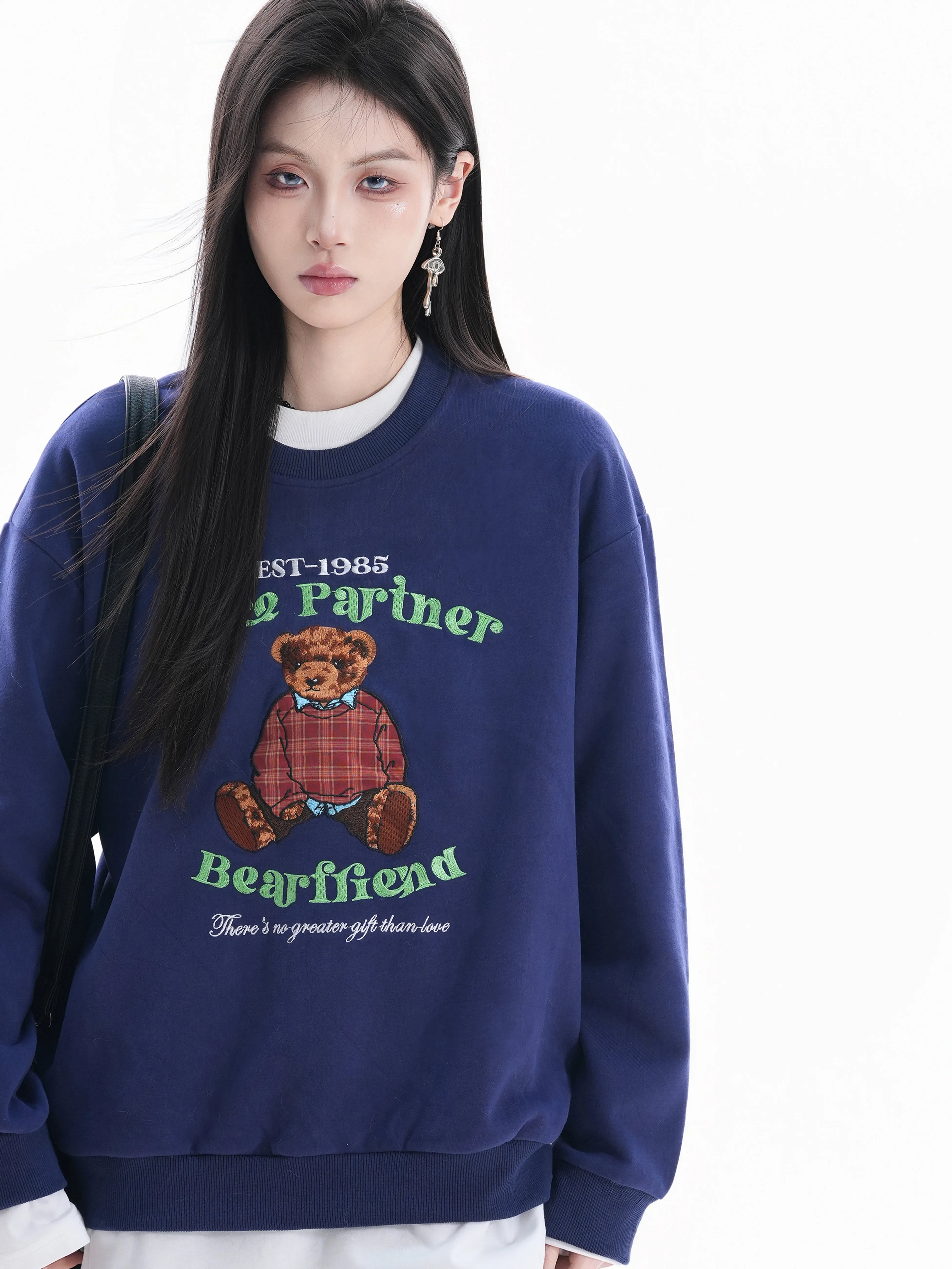 Zuocisankon Personality Cute Bear Print Long Sleeve