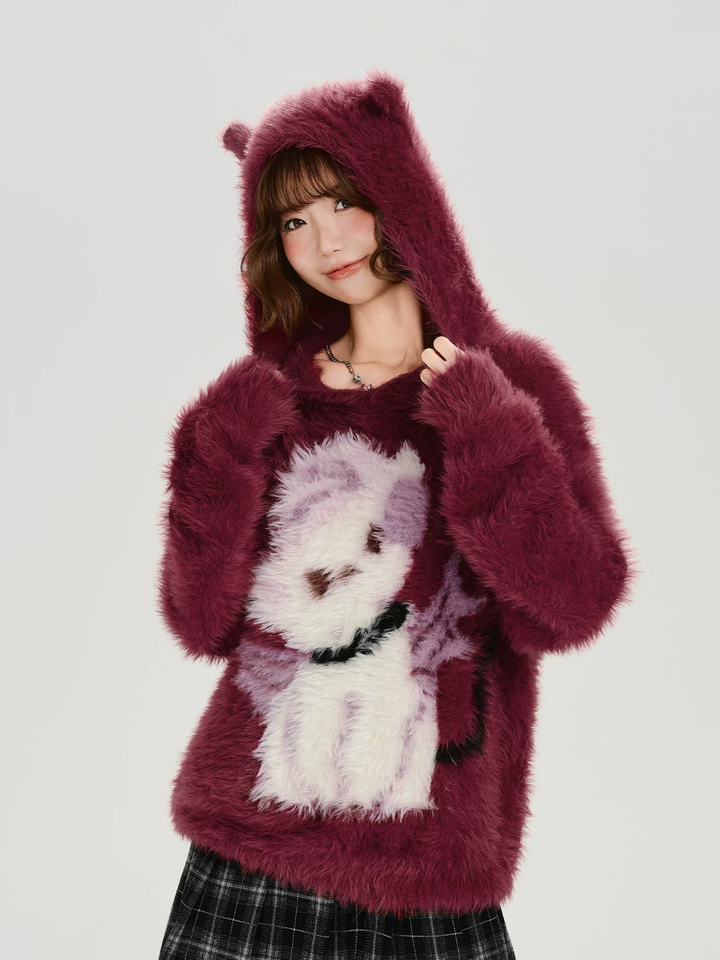 Girlyhalo Vintage Jacquard Loose Hooded Sweater