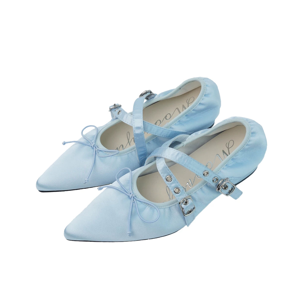 Mooreyu Pointed Head Shallow Mouth Bow Cross Strap Single Shoe