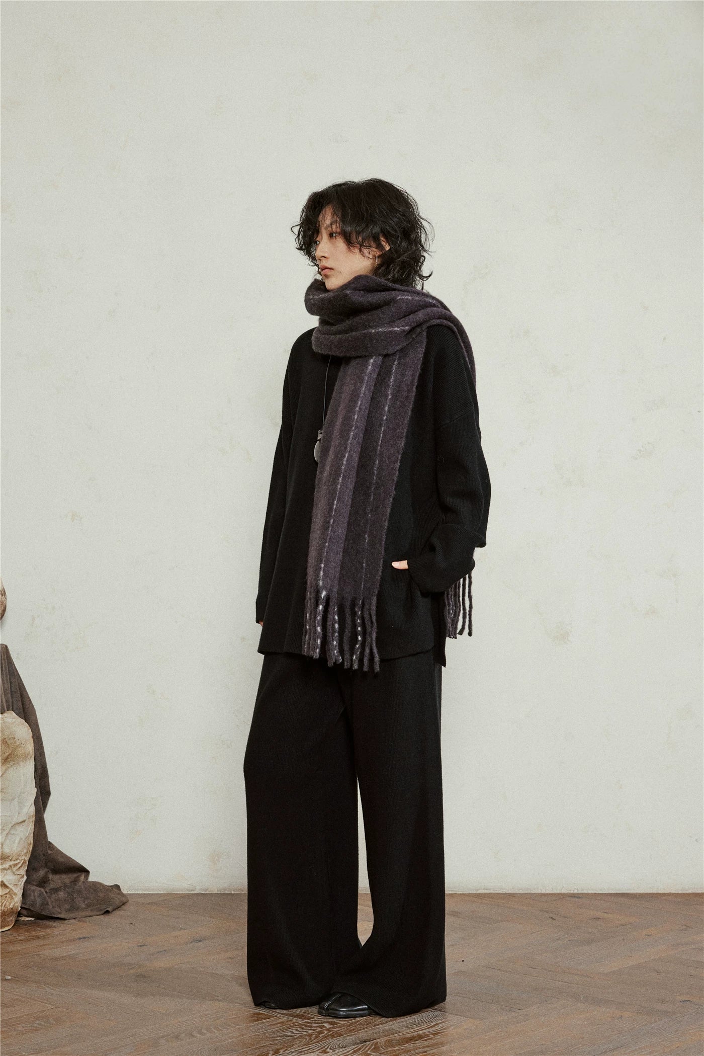 SUNYVONNE Vintage Striped Wool Scarf