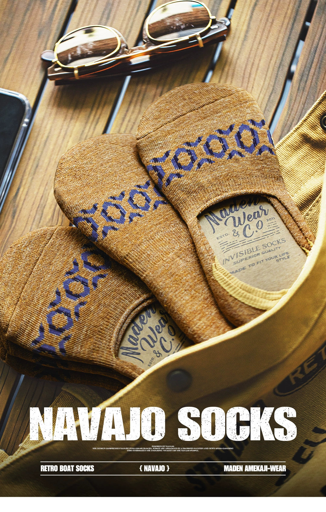 Maden Vintage Shallow Mouth Invisible Boat Socks and Shorts