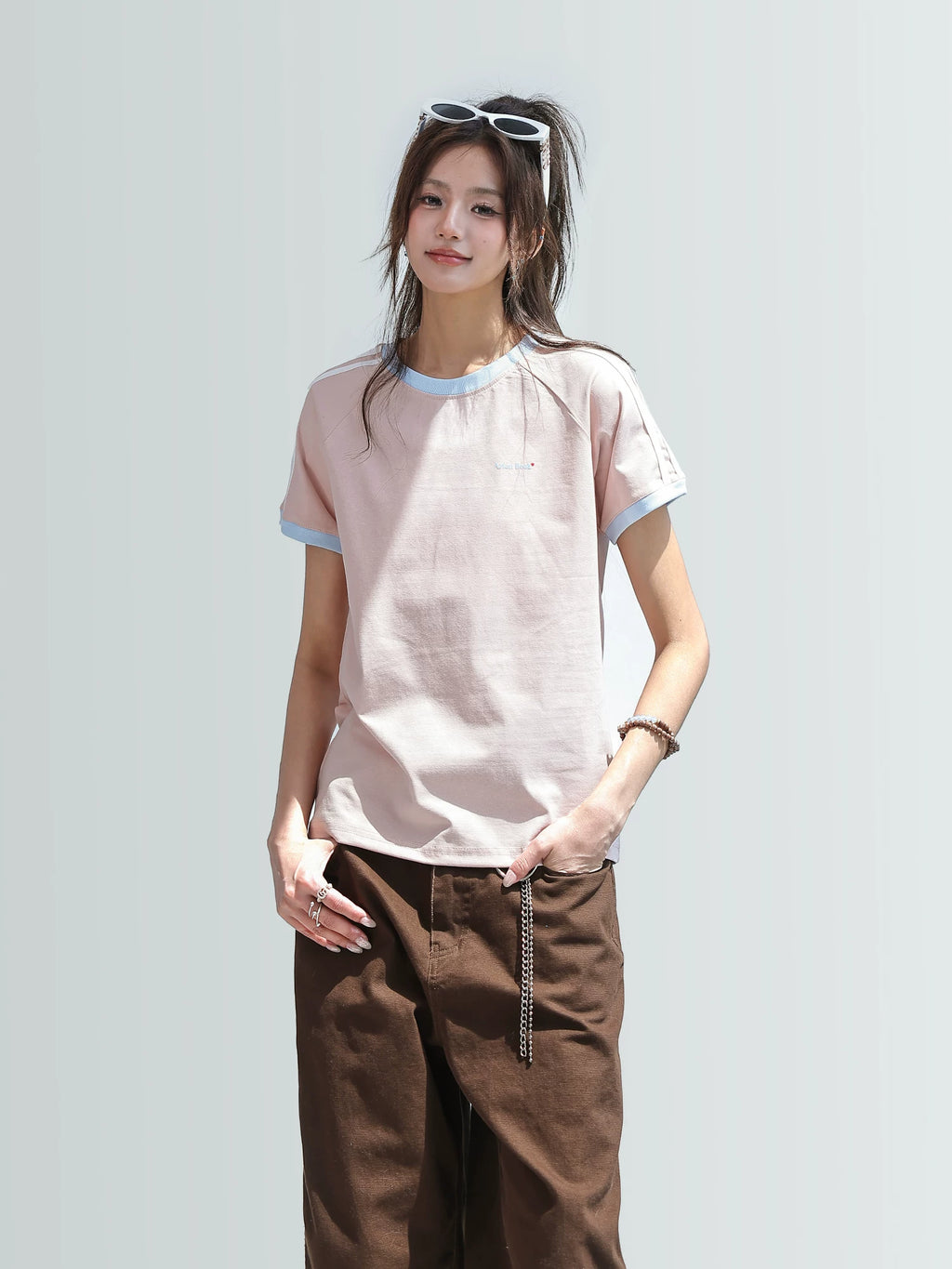CHANT2nd Striped Splicing Short Tee