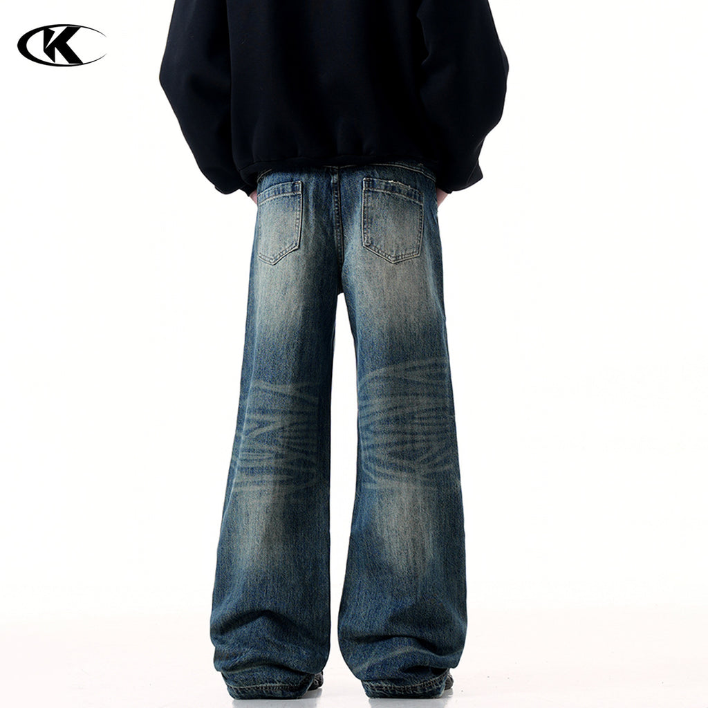 11KN American Retro Cleanfit High Street Washed Blue Loose Straight Jeans