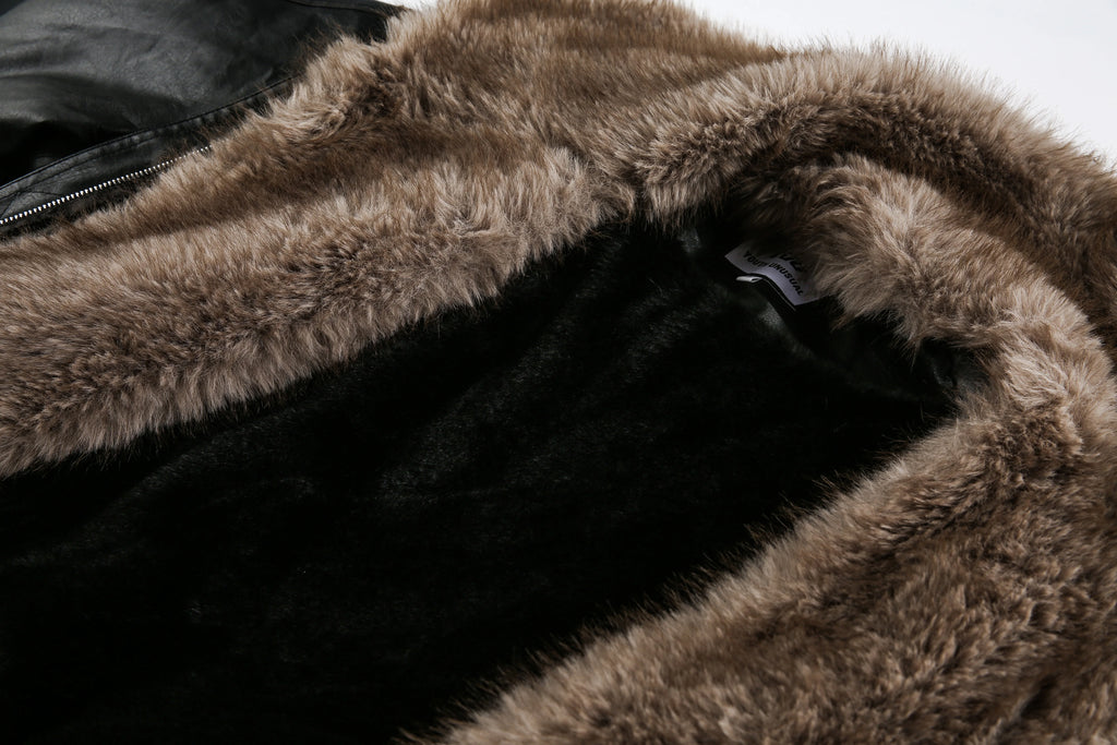 Saimt Retro Fur Collar Pu Leather Jacket