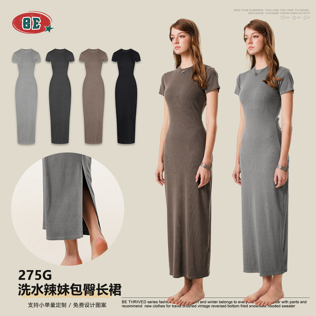 BE Women's SKIMS Style Summer Cotton Slim-fitting Slit Dress