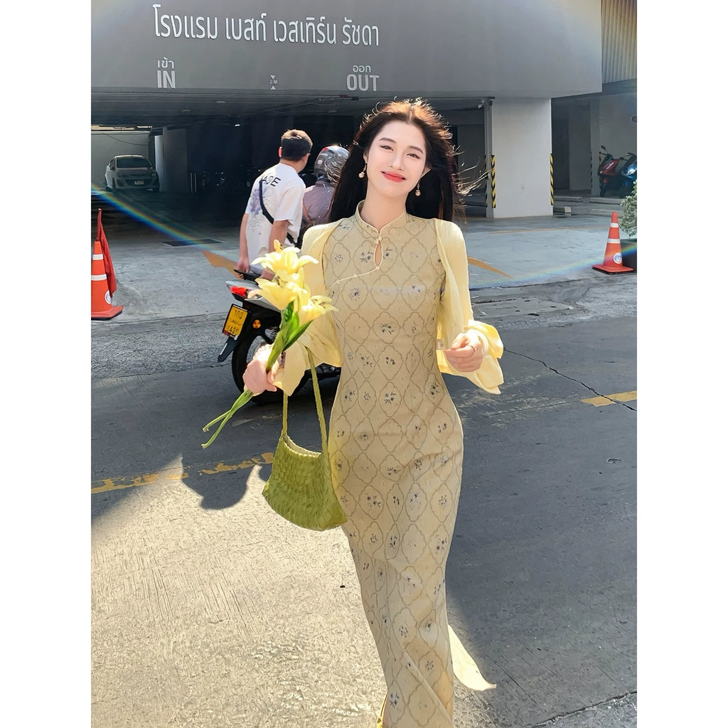 ZIHE New Chinese-style Printed Cheongsam Dress
