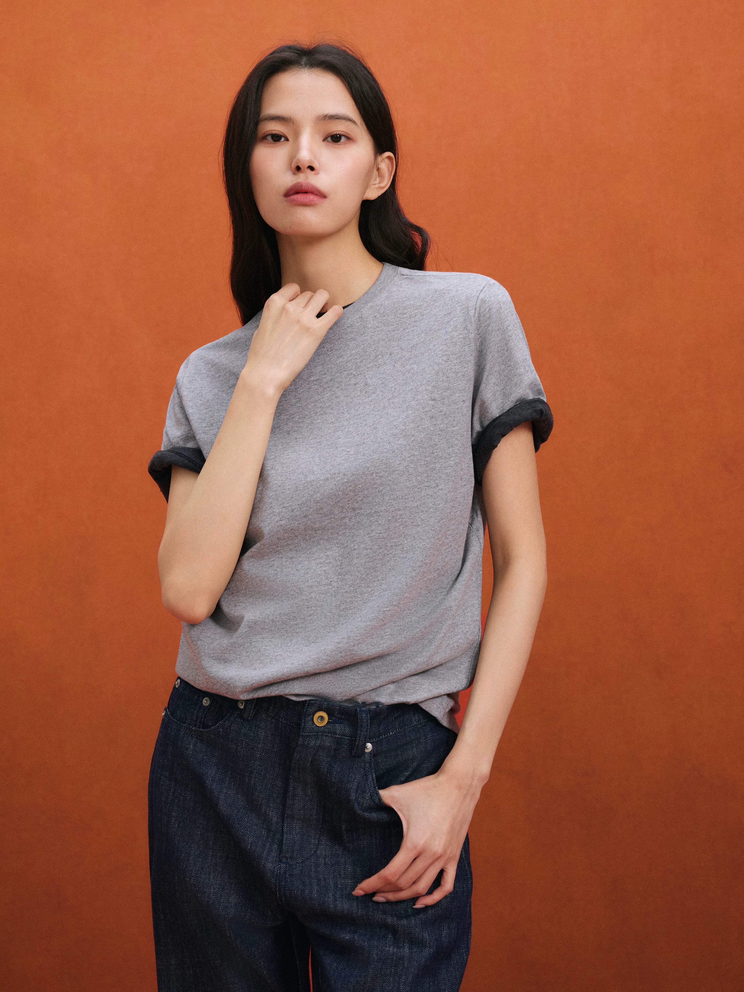 NO LOGO Soft Waxy Skin-friendly Breathable Front Shoulder Tee