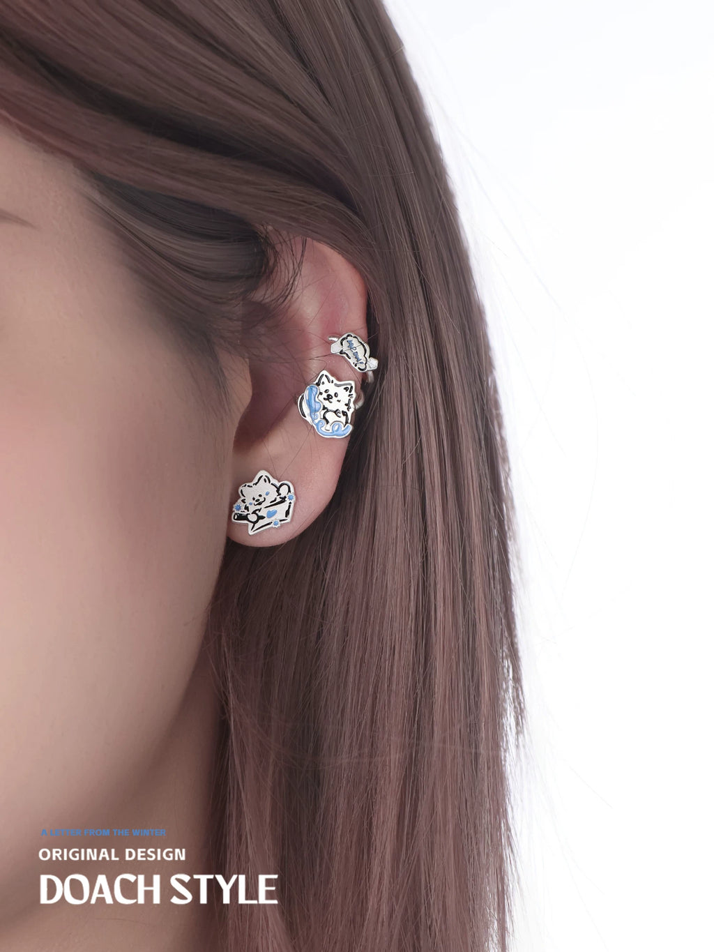 DOACH Winter Call Puppy Kitten Ear Hanging No Pierced Earrings