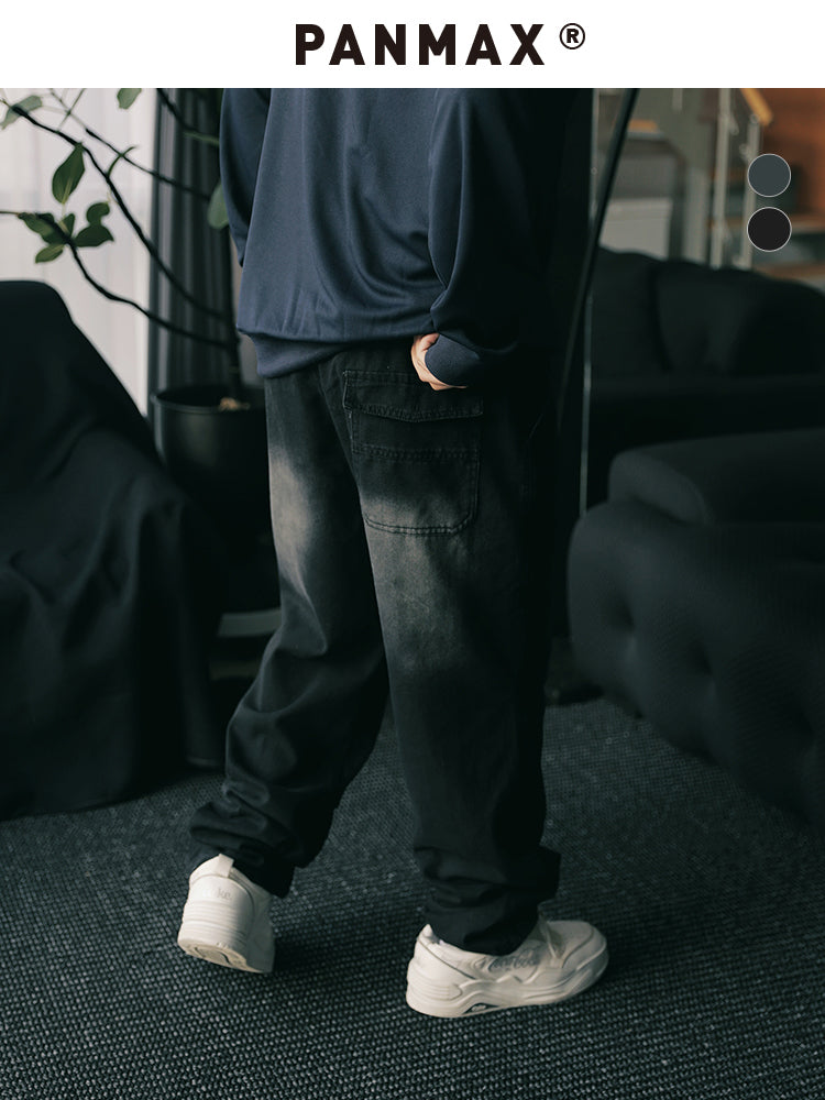 PANMAX Old Washed Gradual Change Color Straight Jeans