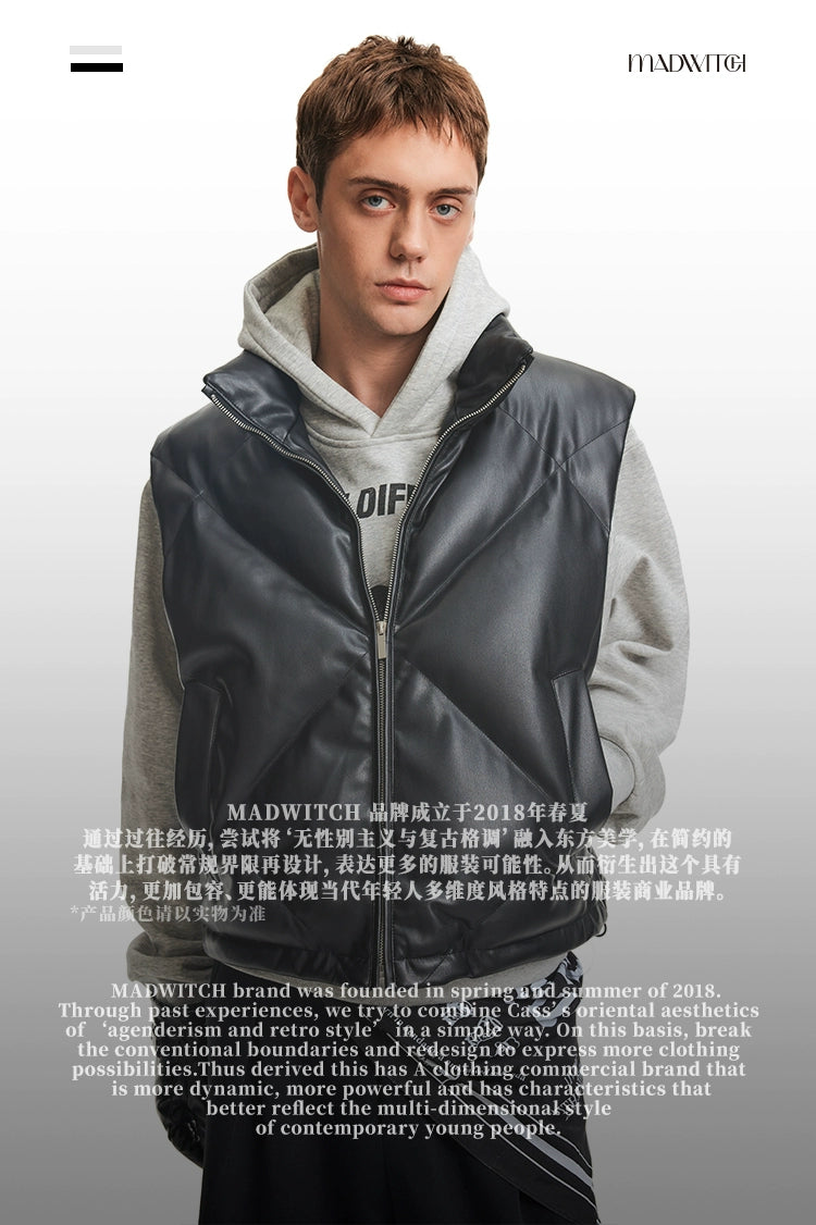 MADWITCH Stand-up Collar PU Leather Jacket Vest