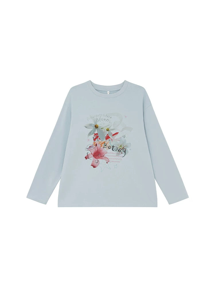Kano Plant Print Loose Lazy Style Long Sleevest