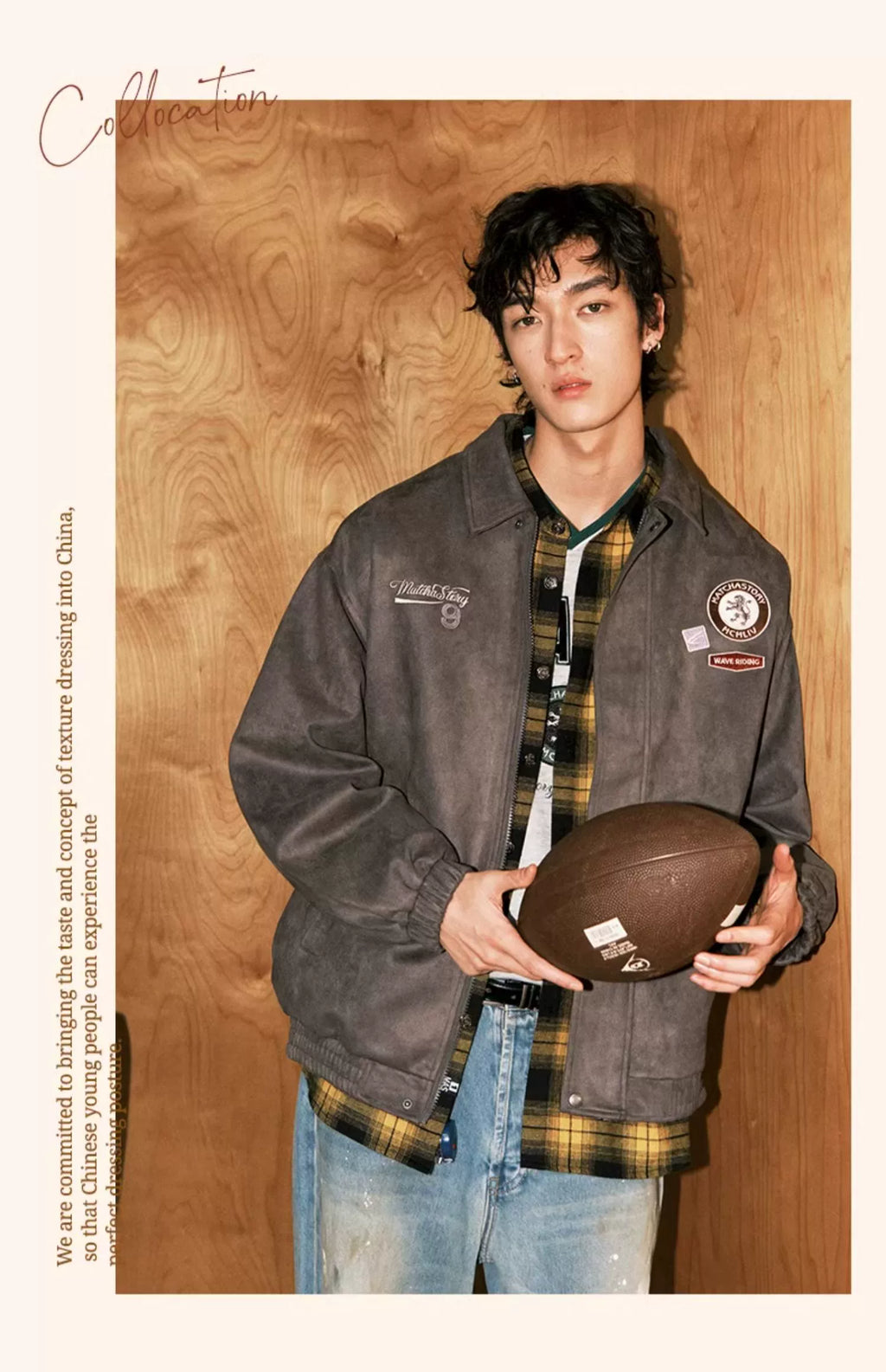 MATCHA STORY Embroidered Badge Vintage Tooling Jacket