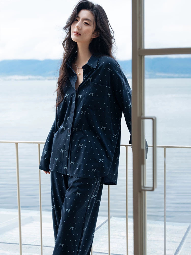 YUENEI Cotton Long-sleeved Trousers Loungewear Pajamas