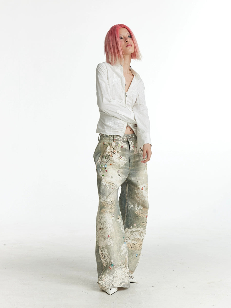 DND4DES Retro Lace Straight Jeans