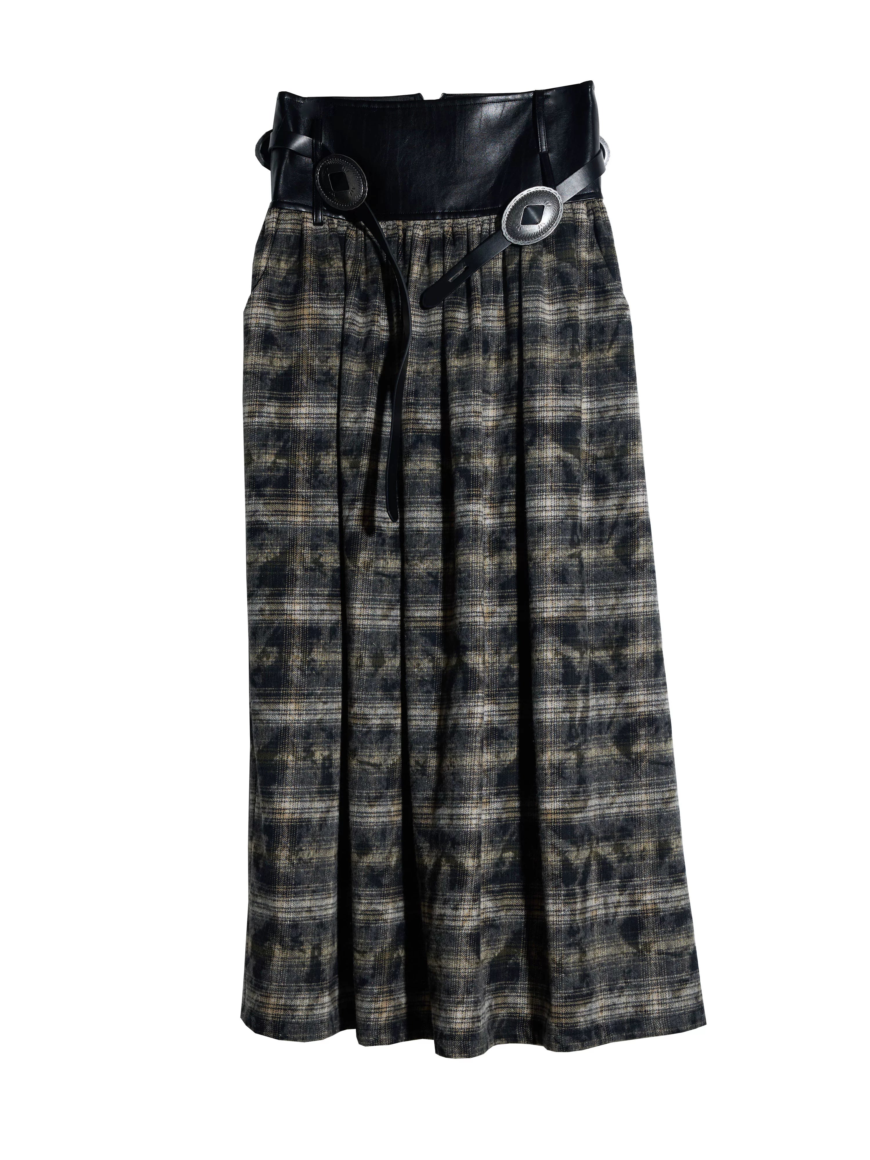 JNYLON Retro Plaid Super Long Skirt