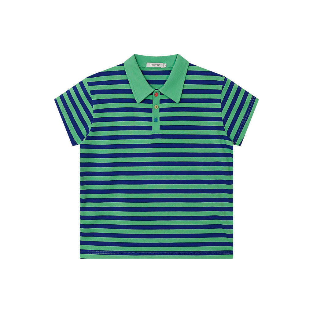 FUNKYFUN Fleece Contrasting Buckle Striped Lapel Polo Shirt