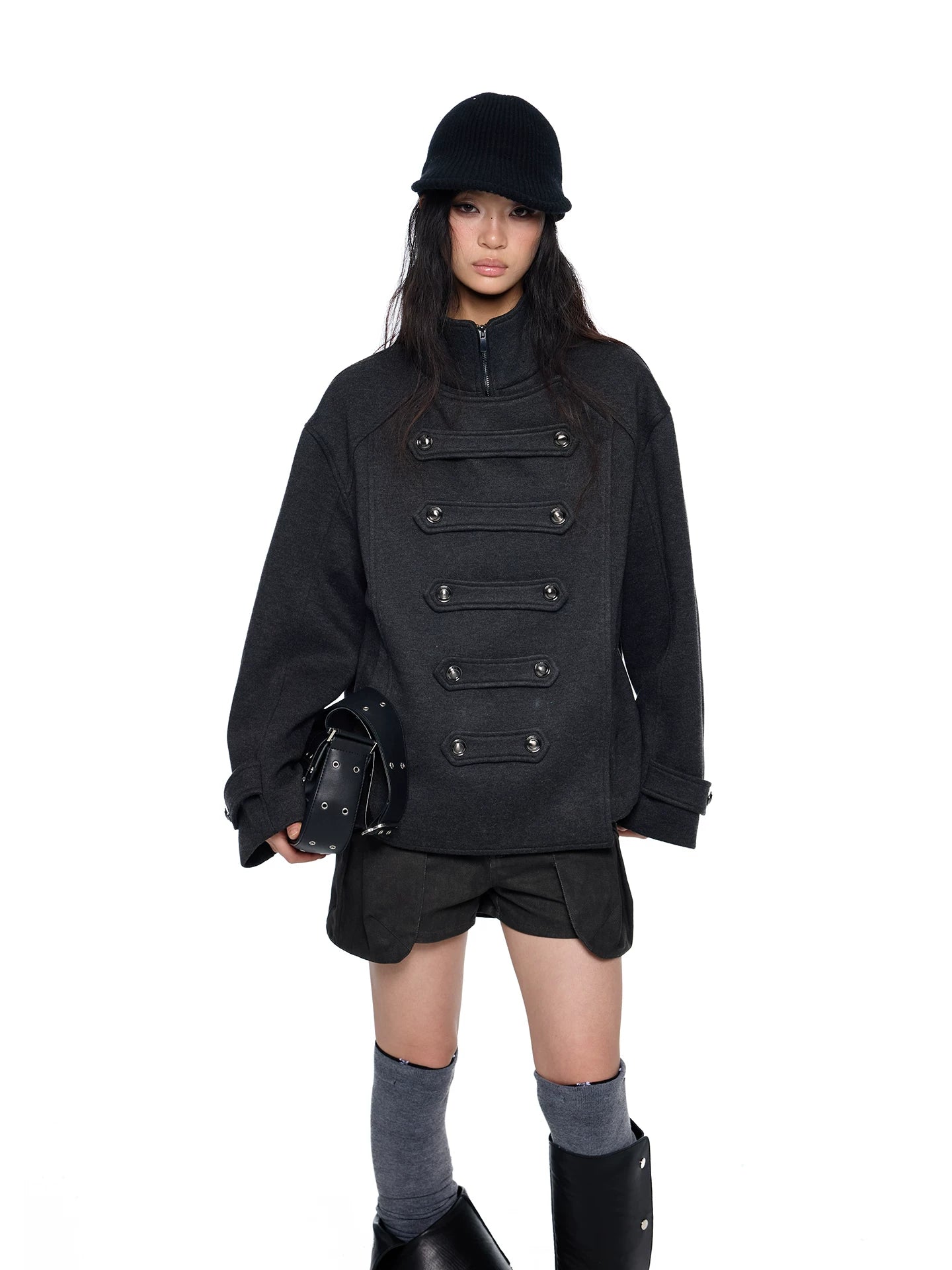 EZEK Pleated Short Double-sided Wool Coat