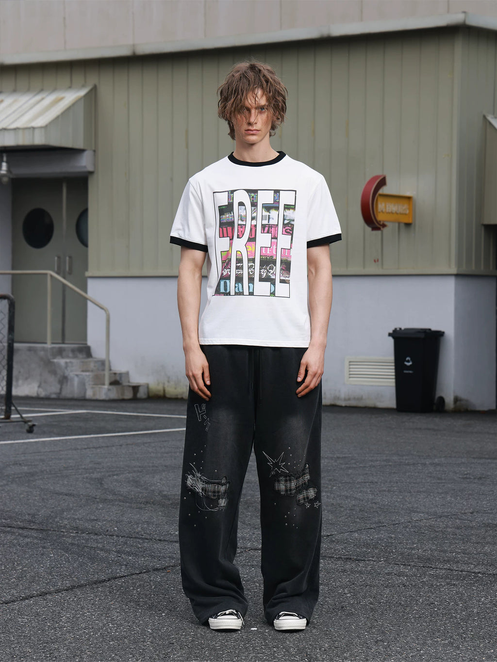 SAXGENWON Contrast Splicing Front Shoulder Tee